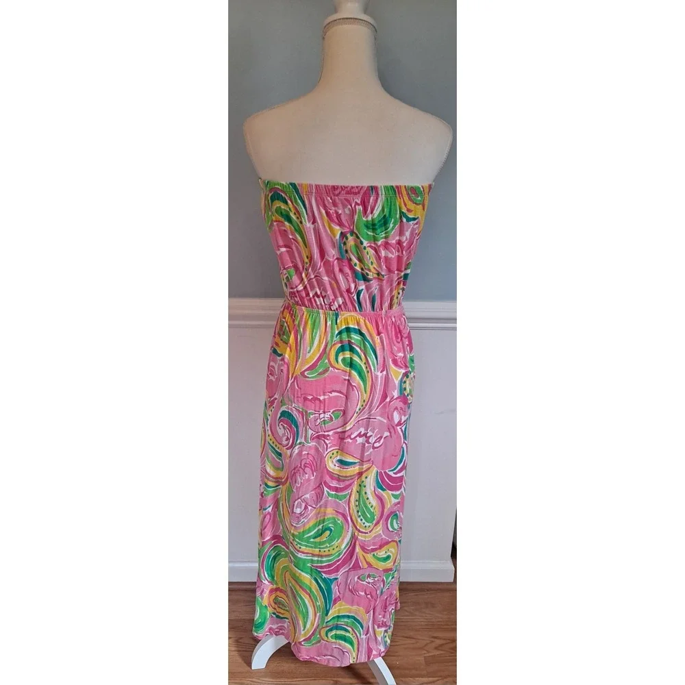 Lilly Pulitzer Marlisa All Nighter Print Slub Jersey Strapless Maxi Dress sz S - Picture 4 of 7